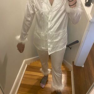 White pajamas with feathers